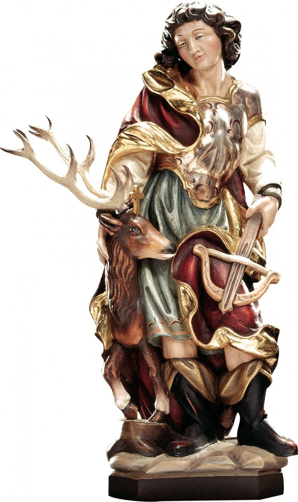 Heiligenfigur Hubertus mit Hirsch Holz, geschnitzt handbemalt Kerzenständer Holz Geschnitzt ~ Heiligenfigur Hubertus mit Hirsch Holz, geschnitzt handbemalt